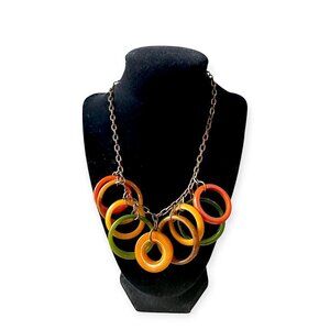 Vintage Art Deco Bakelite Necklace, Multicolor Dangling Circles on Chain